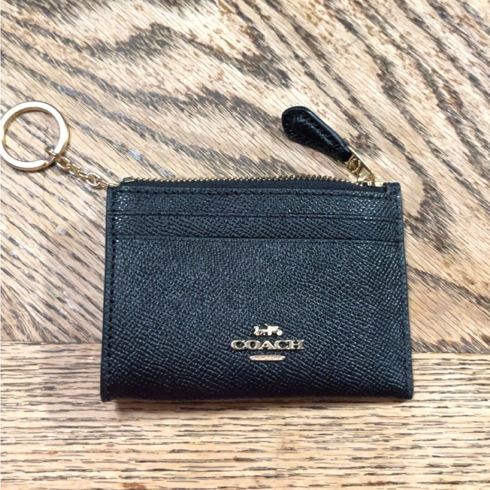 Coach Black Leather Key Holder with Gold Accents